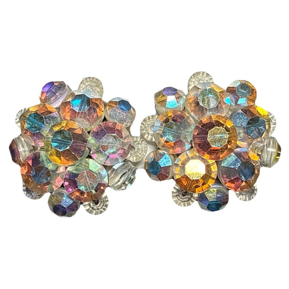 Vintage AB Beaded Cluster Clip‎ On Earrings J16-13